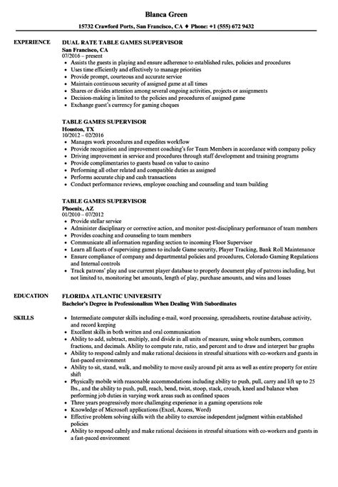 table game dealer resume|casino table games supervisor resume.